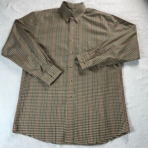 Jos A Bank Shirt Mens Medium Tan Black & Red Long Sleeve Button Down Travelers